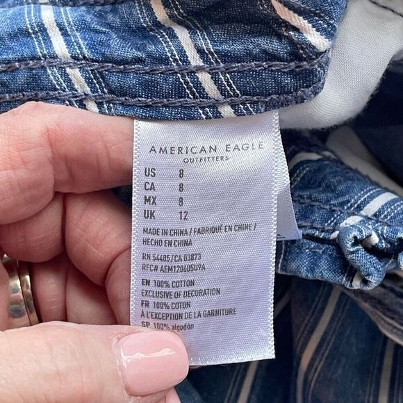 American Eagle Outfitters Striped Cotton Paperbag Shorts Blue White 8 - Picture 5 of 9